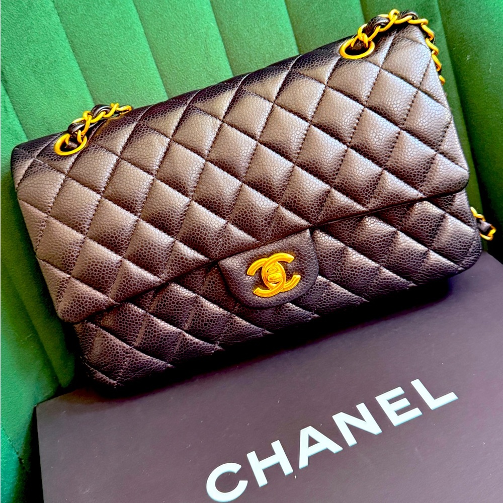 Chanel Quilted caviar medium size CF Black Leather Bag